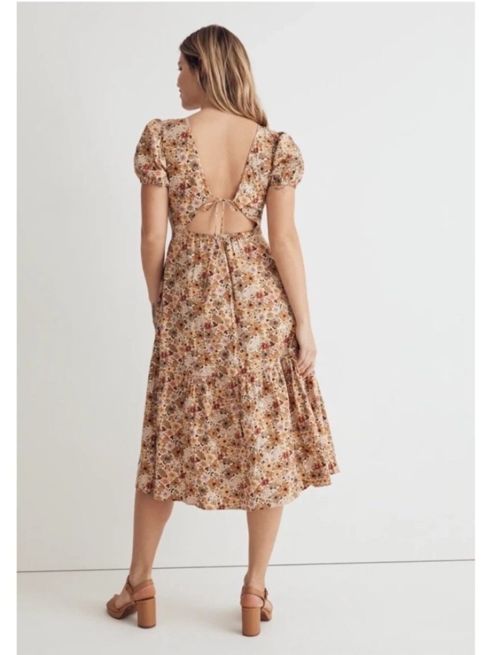 Madewell Womens Libby Puff Sleeve Open Back Midi Dress Floral Cottage 22W - Picture 2 of 16